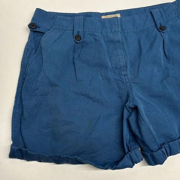 Burberry Brit Shorts Cuffed Knit Woven Woven Cotton Linen Blue Women's US Size 8 - Picture 2 of 10